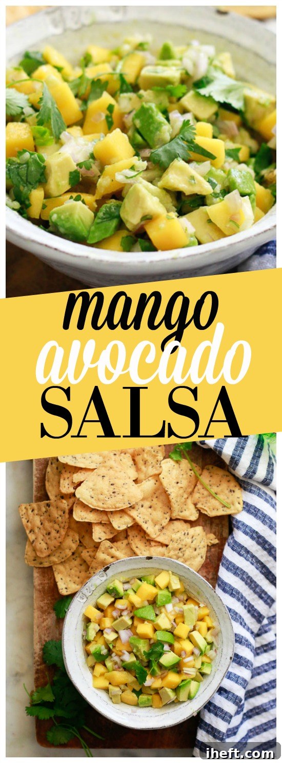 This easy mango avocado salsa recipe is the most delicious sweet and tangy salsa for chips or tacos. It's vegan, gluten-free, and Whole30 approved! The vibrant colors make it a beautiful addition to any meal or party spread.