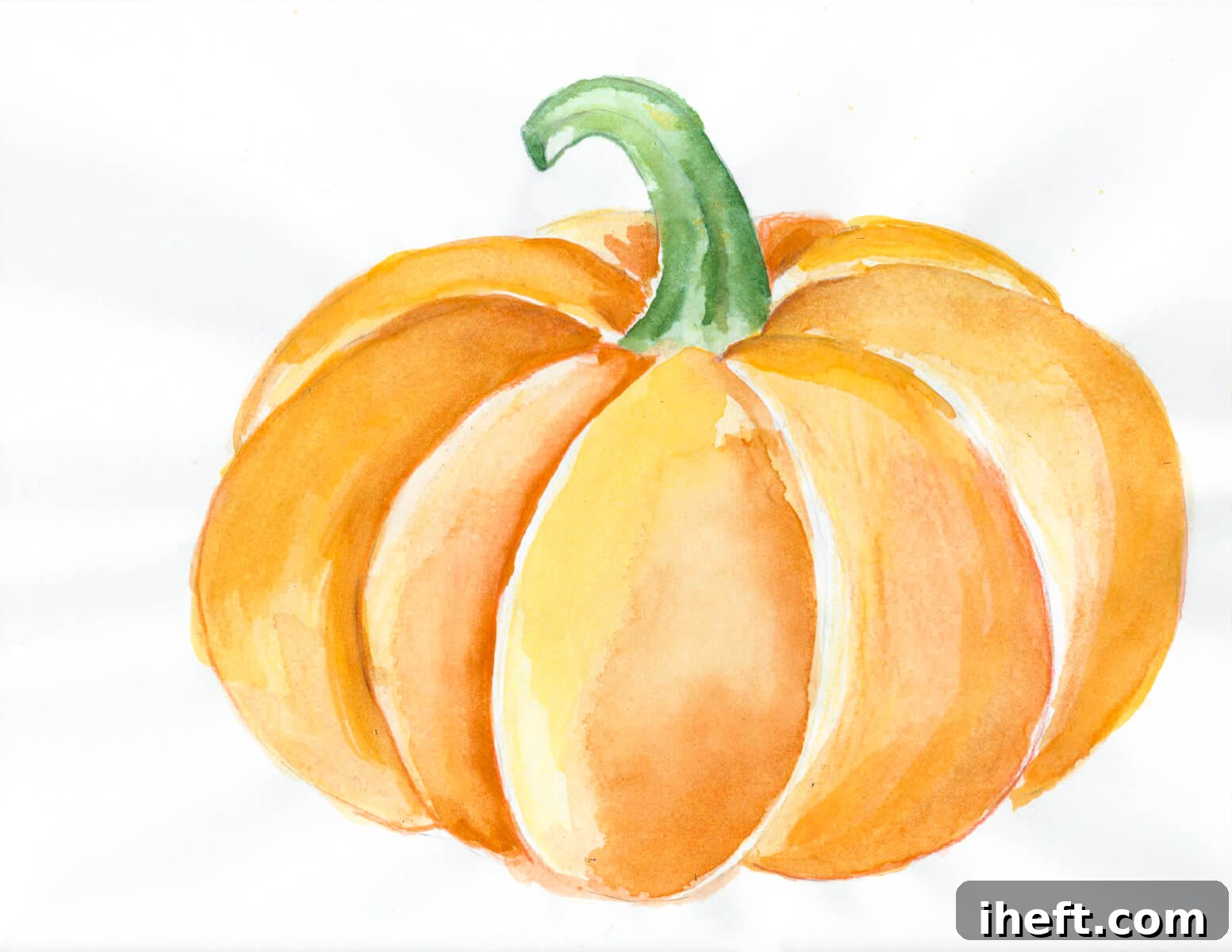 A simple pumpkin drawing painted with watercolor.