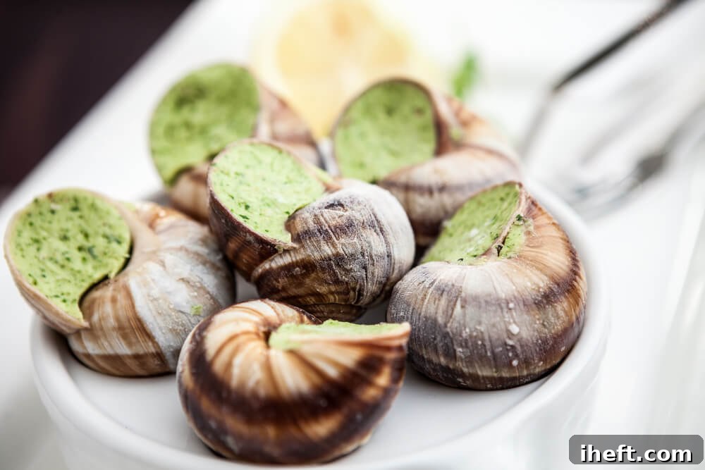 Snail shells filled with garlic parsley butter ready to cook.