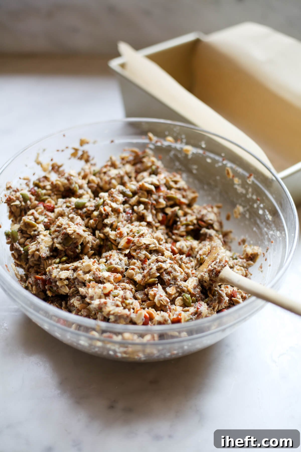 All the ingredients mixed together for adventure seed bread.