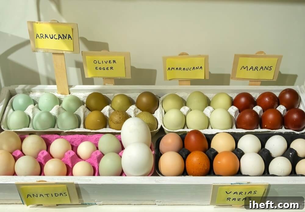 Cartons filled with an exquisite array of colorful Easter Egger, Maran, and Olive Egger eggs.