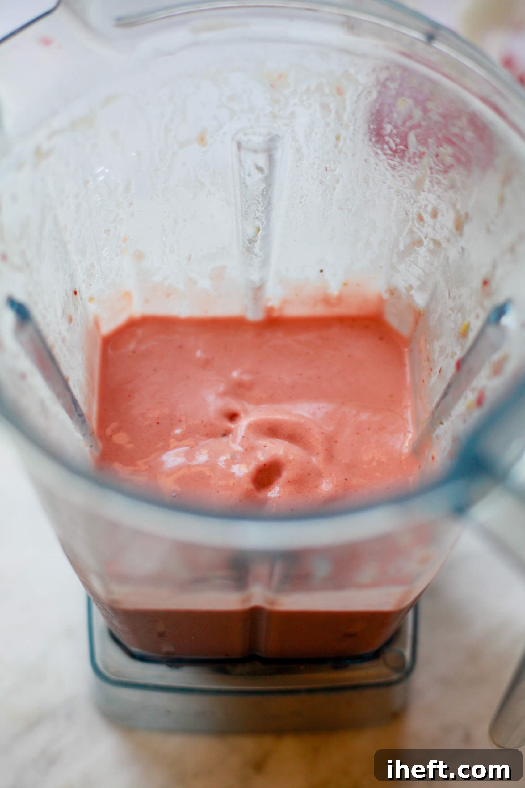Strawberry skin smoothie in a Vitamix blender.