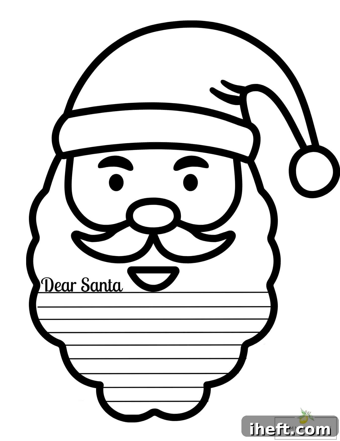 This template is an outline of Santa's face. His beard has lines for writing him a letter. 