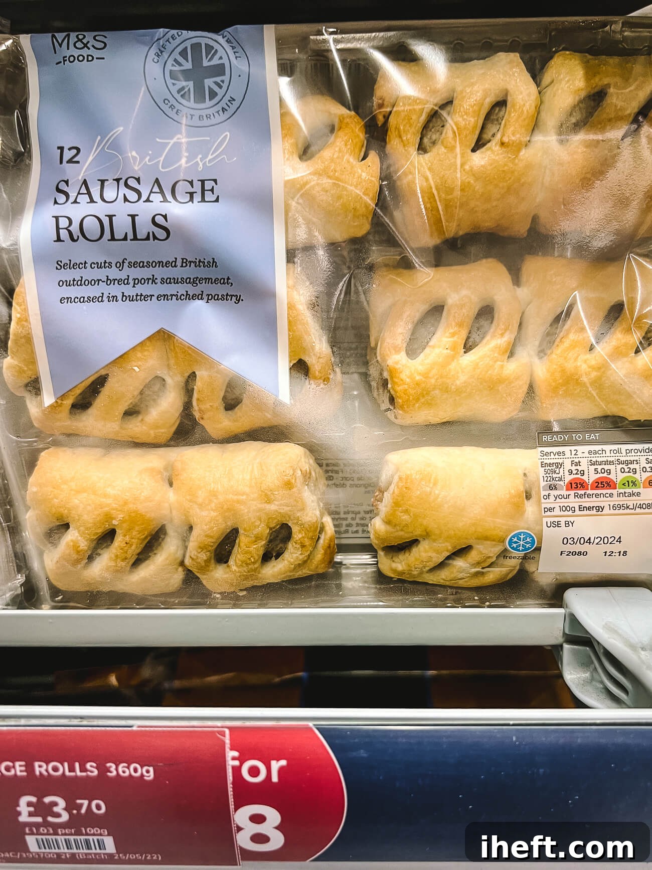 A retail package of traditional British Sausage Rolls from Marks and Spencer, highlighting a common savory component of High Tea.