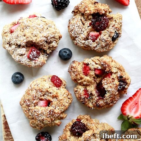 Oatmeal scones with strawberries and blueberries, beautifully arranged and ready to be served.