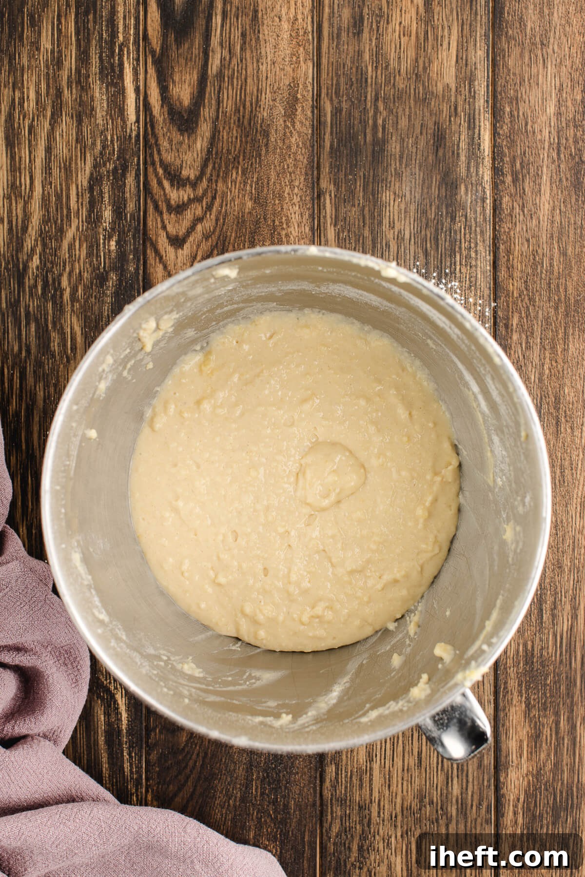 Coffee cake batter in a stand mixer.