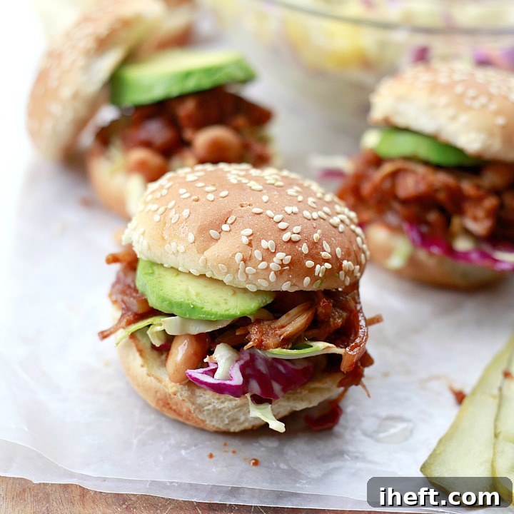 Hearty Vegan BBQ Pulled Jackfruit and Bean Sandwiches with Homemade Slaw