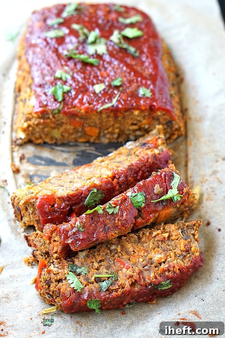 A perfectly baked Vegan Lentil Loaf, ready to be served as a Thanksgiving main.
