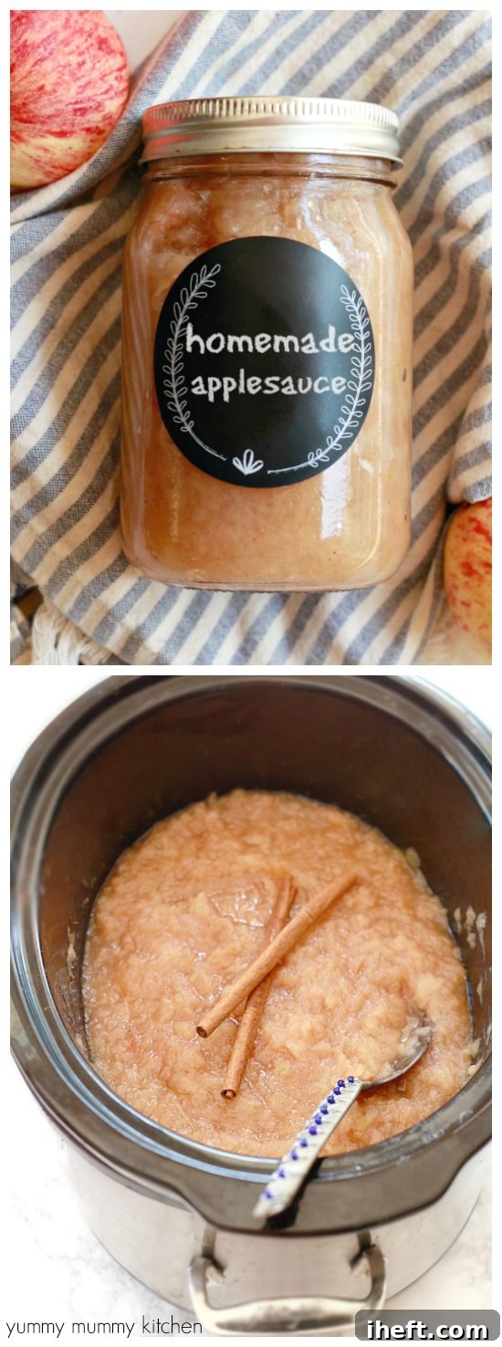 This slow cooker crock pot applesauce recipe is so easy! Homemade applesauce is so much more delicious than store bought. This easy crockpot applesauce recipe has no added sugar. 