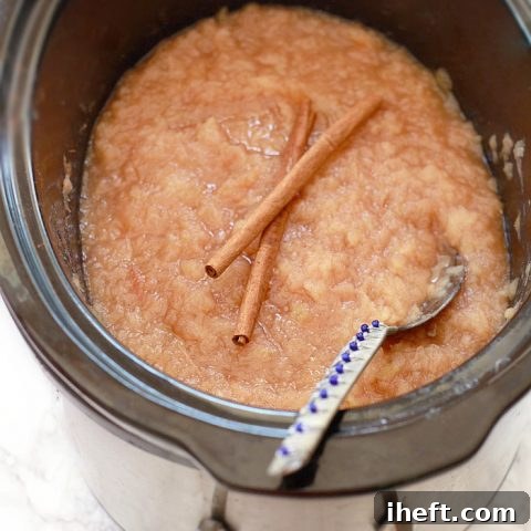 Easy healthy slow cooker crockpot applesauce with no added sugar.