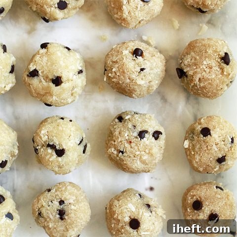 Vegan chocolate chip cookie dough balls ready to be served.